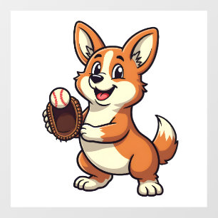 Vintage Baseball Corgi Dog Catcher Cartoon Vector 