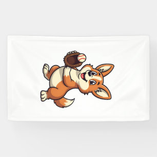 Vintage Baseball Corgi Dog Catcher Cartoon Vector  Banner