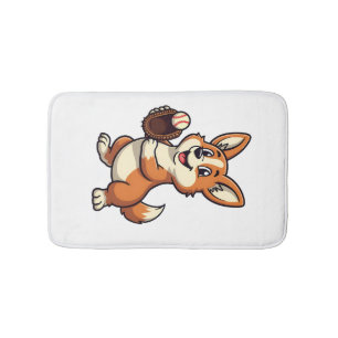 Vintage Baseball Corgi Dog Catcher Cartoon Vector Bath Mat