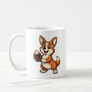 Vintage Baseball Corgi Dog Catcher Cartoon Vector Coffee Mug