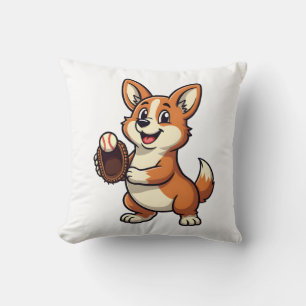 Vintage Baseball Corgi Dog Catcher Cartoon Vector Cushion