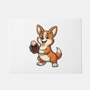 Vintage Baseball Corgi Dog Catcher Cartoon Vector  Doormat