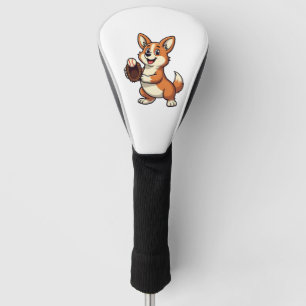 Vintage Baseball Corgi Dog Catcher Cartoon Vector  Golf Head Cover