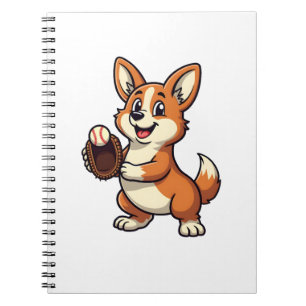 Vintage Baseball Corgi Dog Catcher Cartoon Vector  Notebook