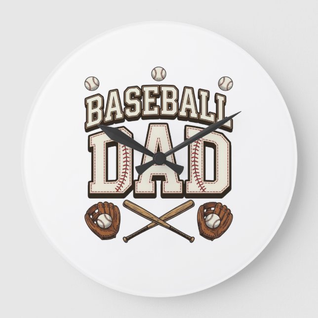 Vintage Baseball Dad Father’s Day Large Clock (Front)
