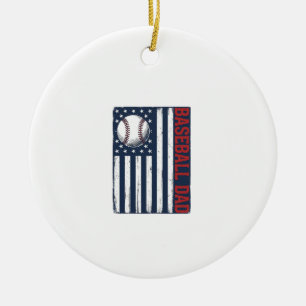 Vintage Baseball Dad Flag Shirt Design_1 Ceramic Tree Decoration