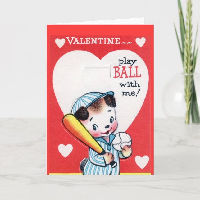 Vintage Baseball Dog Valentine Holiday Card (Front)