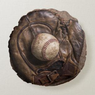Vintage Baseball Equipment Round Cushion
