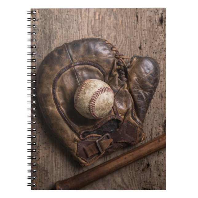 Vintage Baseball Equipment Spiral Notebook (Front)
