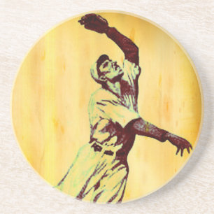 vintage baseball fielder sandstone coaster