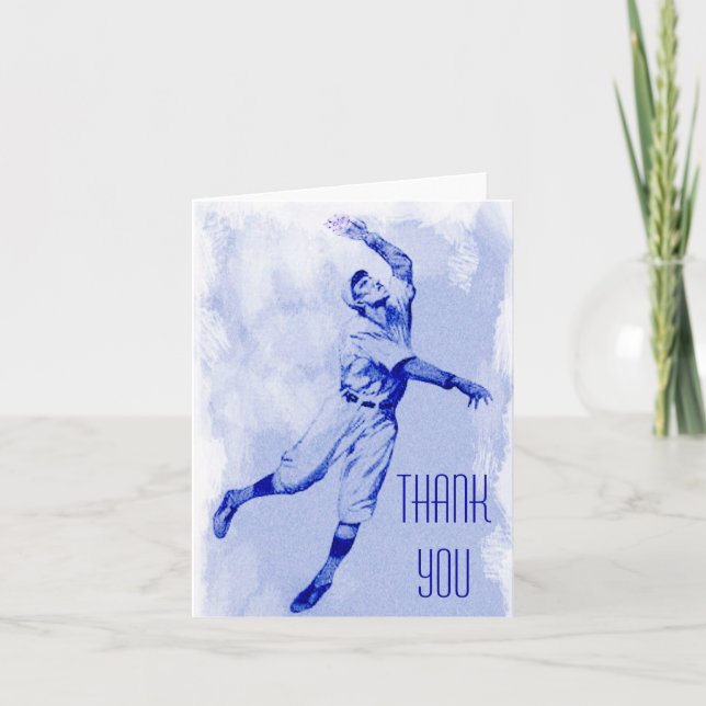 Vintage Baseball Fielder Thank You Note Card (Front)
