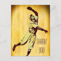Vintage Baseball Fielder Thank You Postcard