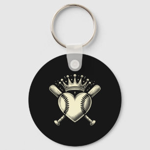 Vintage Baseball Heart Crown Baseball Premium Key Ring