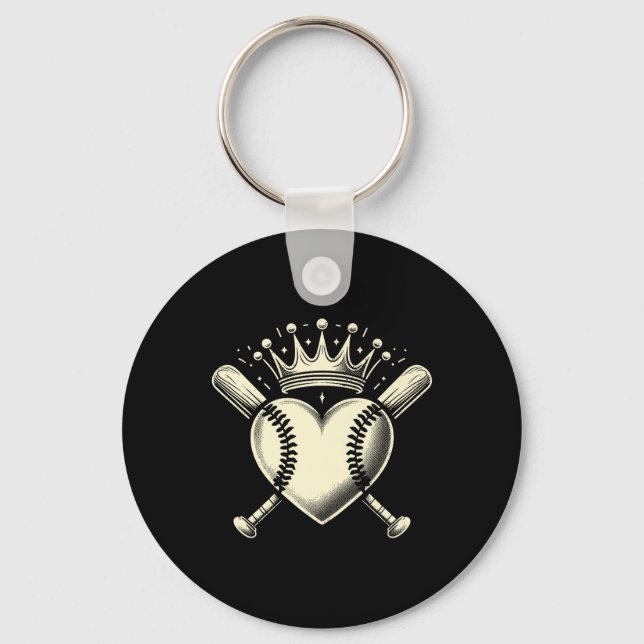 Vintage Baseball Heart Crown Baseball Premium  Key Ring (Front)