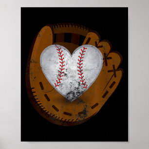 Vintage Baseball Heart Shirt Funny Valentines Day  Poster