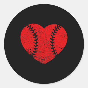 Vintage Baseball Heart Valentine's Day Boys Girls Classic Round Sticker