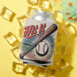 Vintage Baseball "Hit It" Retro Sports Can Cooler