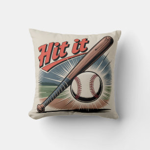Vintage Baseball "Hit It" Retro Sports Cushion