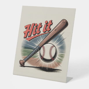 Vintage Baseball "Hit It" Retro Sports Pedestal Sign
