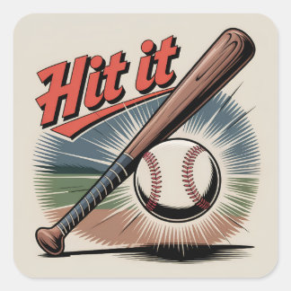 Vintage Baseball "Hit It" Retro Sports Square Sticker