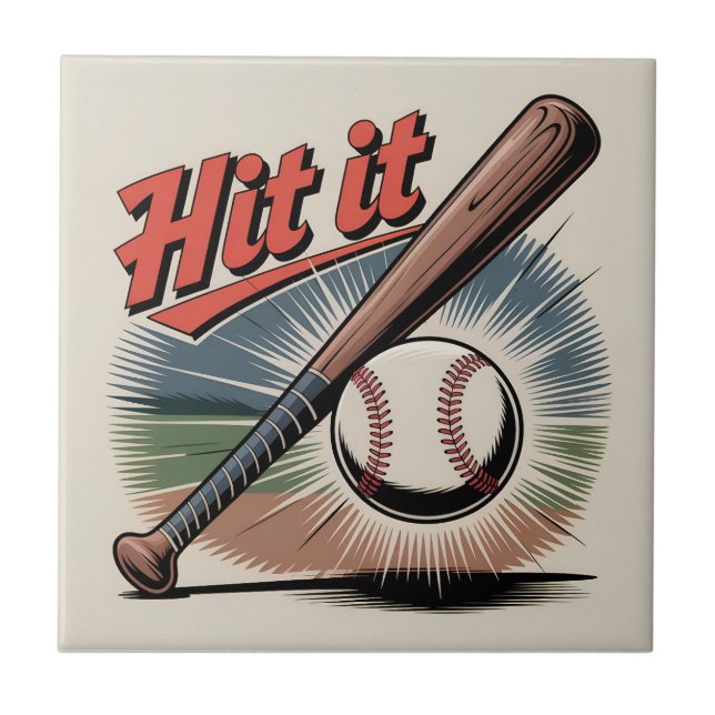 Vintage Baseball "Hit It" Retro Sports Tile (Front)