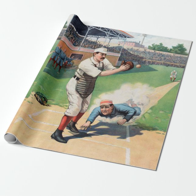 Vintage Baseball Illustration Wrapping Paper (Unrolled)