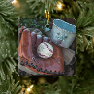 Vintage Baseball Mit and Ball Baseball Glove Amer Ceramic Ornament