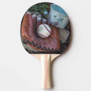 Vintage Baseball Mit and Ball Baseball Glove Amer Ping Pong Paddle