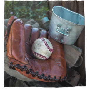 Vintage Baseball Mit and Ball Baseball Glove Amer Shower Curtain