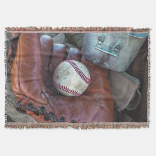 Vintage Baseball Mit and Ball Baseball Glove Amer Throw Blanket