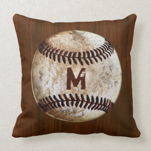 Vintage Baseball Monogrammed Throw Pillows for Him