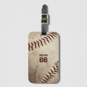 Vintage Baseball Name Number Rustic Retro Luggage Tag