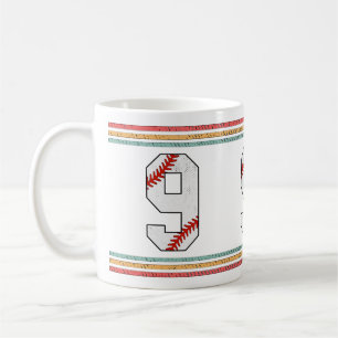 Vintage Baseball Number 9 Retro Birthday Athlete Coffee Mug