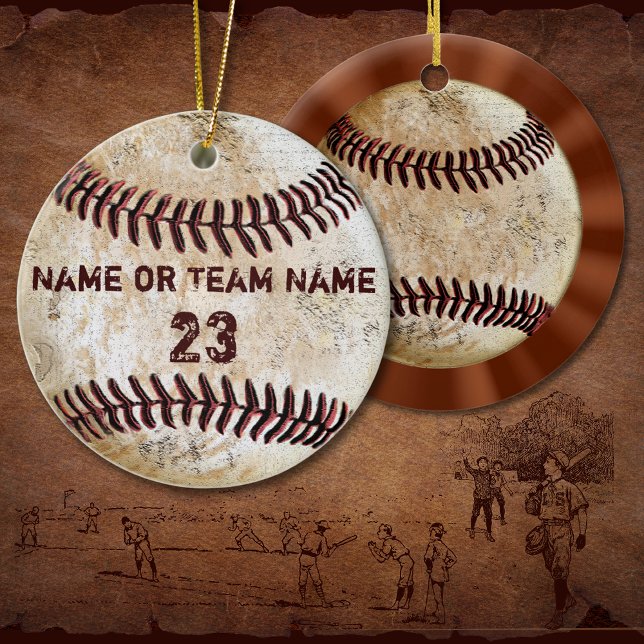 Vintage Baseball Ornaments with NAME and NUMBER (Baseball Christmas Ornament. Custom Baseball Ornament. Personalized Baseball Player ornament. )