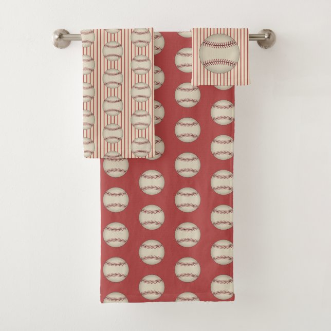 Vintage Baseball Pattern Bath Towels Set Gift (Insitu)