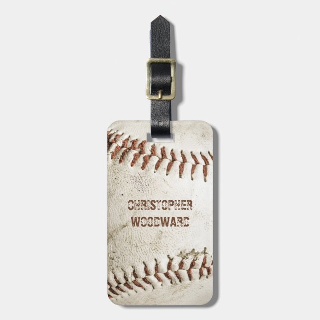 Vintage Baseball Personalised Luggage Tag (Front Vertical)
