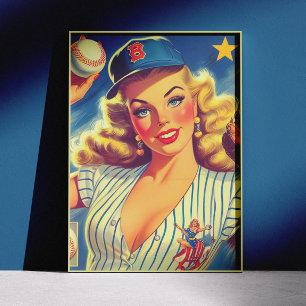 Vintage Baseball Pin-up Poster