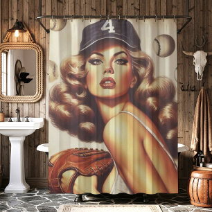 Vintage Baseball Pin-Up Shower Curtain