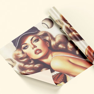 Vintage Baseball Pin-Up Wrapping Paper