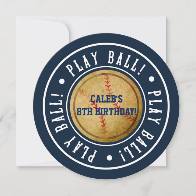 Vintage Baseball PLAY BALL Blue Party Invitation (Front)