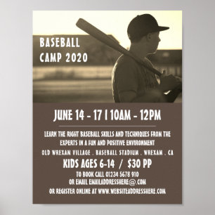 Vintage Baseball Player, Baseball Camp Advertising Poster