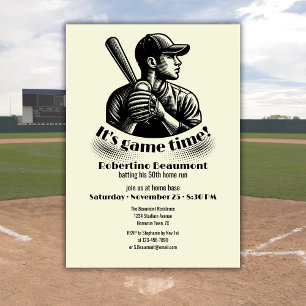 Vintage Baseball Player Men's 50th Birthday Invitation