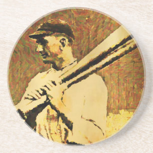 Vintage Baseball Player Oil Painting Coaster