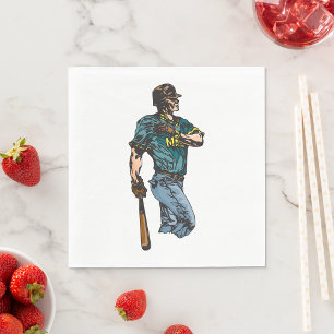 Vintage Baseball Player Retro Sports Artwork  Napkin