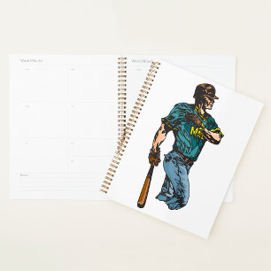 Vintage Baseball Player Retro Sports Artwork  Planner