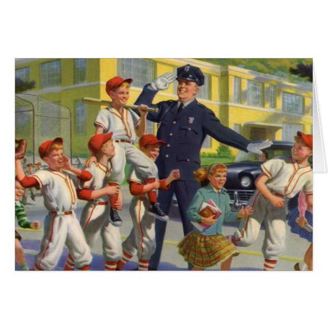 Vintage Baseball Players and Police Crossing Guard (Front Horizontal)