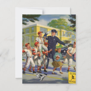 Vintage Baseball Players and Police Crossing Guard Invitation