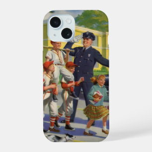 Vintage Baseball Players and Police Crossing Guard iPhone 15 Case