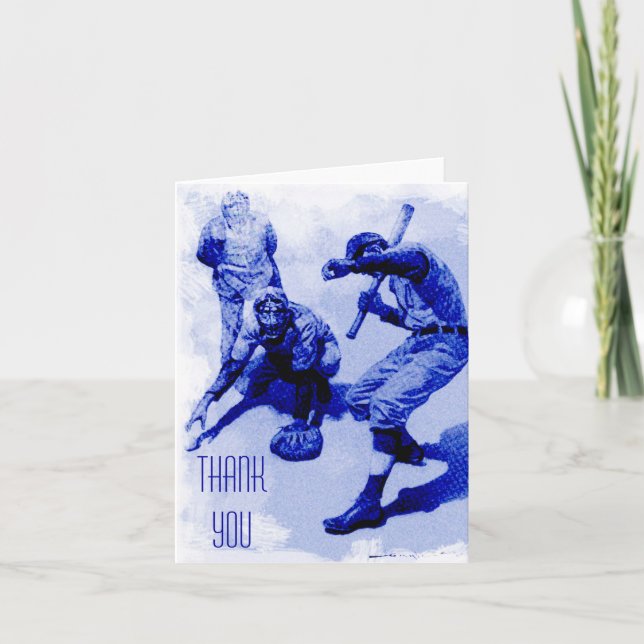 Vintage Baseball Players Thank You Note Card (Front)