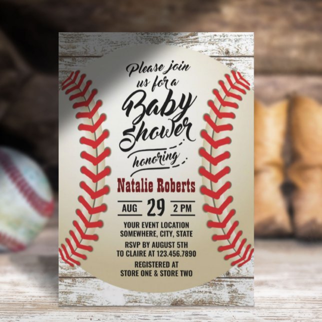 Vintage Baseball Rustic Barn Wood Baby Shower Invitation (Creator Uploaded)
